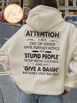 Attention Funny Phrases Prints Hoodies Women Winter Fleece Warm Pullover Loose Pocket Sweatshirt Casual Sporty Woman Clothes