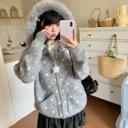 American Retro Striped Detachable Fur Collar Hooded Coat Women Sweet Fashion Loose Jacket Y2k Harajuku Vintage Sweatshirt New