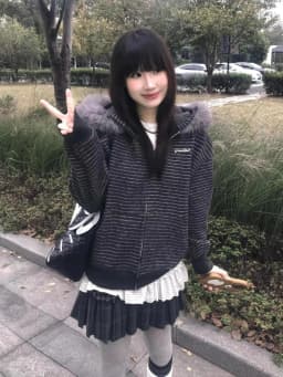 American Retro Striped Detachable Fur Collar Hooded Coat Women Sweet Fashion Loose Jacket Y2k Harajuku Vintage Sweatshirt New