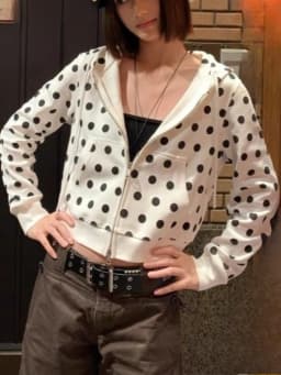 Spring Women Polka Dot Printing Casual Sweatshirts Y2k Aesthetic Grunge Pocket Hoodies Harajuku Vintage Cropped Hooded Hoody