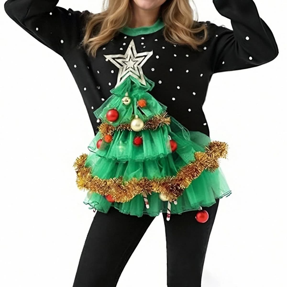 Womens 3D Christmas Tree Sweatshirt Cute Funny Graphic Printed Casual Crewneck Long Sleeve Pullover Sweatshirts Tops Party top