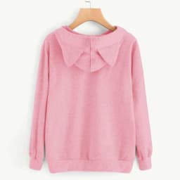 Long Sleeve Hoodies Sweatshirt For Women Cute Cat Print and Ear Kangaroo Pocket Drawstring Hooded Jogger Pullover Tops