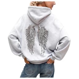 Glitter Angel Wings Printed Hoodies Women Streetwear Loose Long Sleeve White Pullover Fashion Y2k Harajuku Casual Sweatshirts