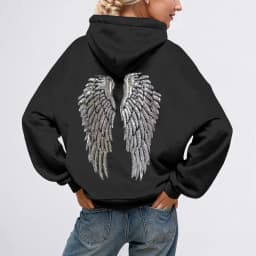 Glitter Angel Wings Printed Hoodies Women Streetwear Loose Long Sleeve White Pullover Fashion Y2k Harajuku Casual Sweatshirts