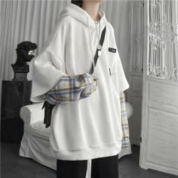 KOSAHIKI Fake Two Pieces Hoodies Women Men Oversized Plaid Sleeve Patchwork Hoody Sweatshirts Harajuku Sudaderas Grunge Moletom