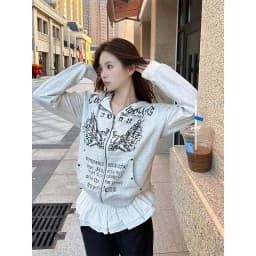 American Retro Printed Zipper Sweatshirt Women's Y2K New Harajuku Hip Hop Goth Casual Joker Long Sleeve Zipper Hoodie Streetwear