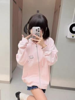 Japanese Pink Kawaii Cute Cartoon Embroidery Hoodie Women Y2k Aesthetic Patchwork Pocket Hoody Casual Grunge Zipper Sweatshirts