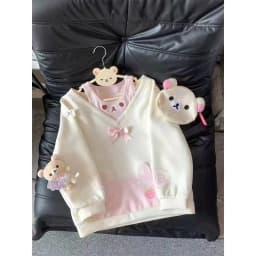 Japanese Kawaii Sweatshirts Women Autumn Sweet Bow Casual Off Shoulder Hoodies Design Elegant Lolita Tops Patchwork Coat