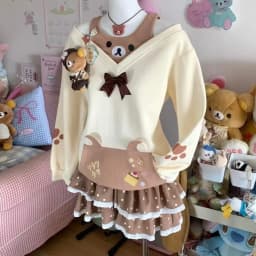 Japanese Kawaii Sweatshirts Women Autumn Sweet Bow Casual Off Shoulder Hoodies Design Elegant Lolita Tops Patchwork Coat