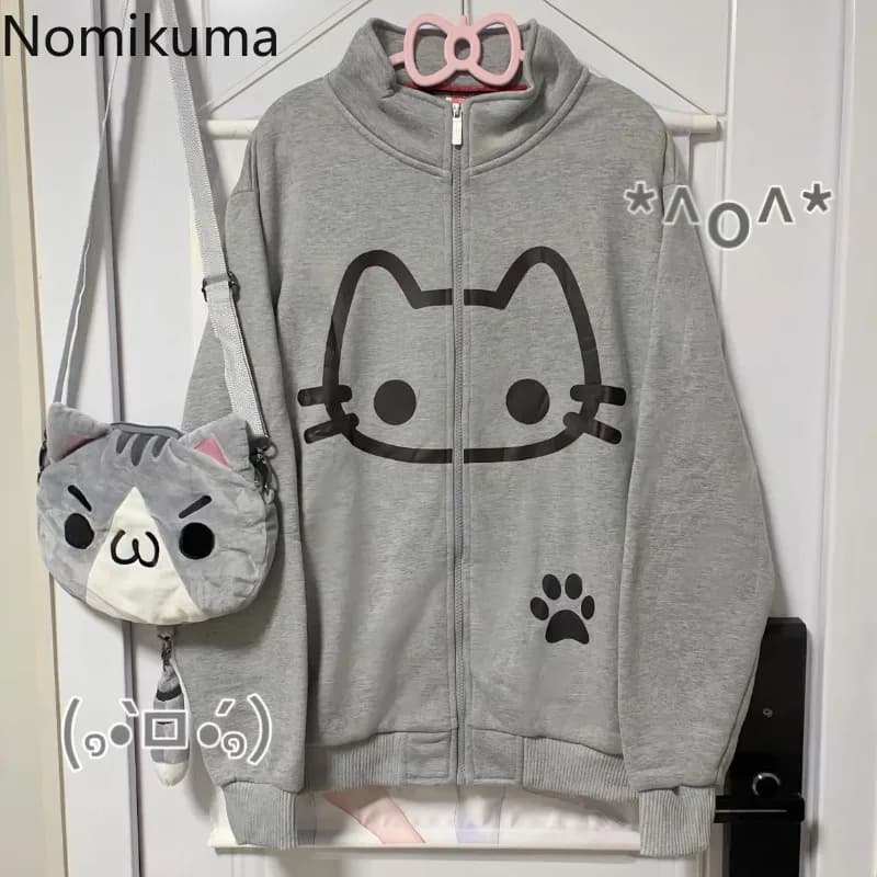 2025 Ropa Mujre Anime Hoodie Jackets Women's Clothing Stand Neck Zipper Cute Y2k Coat Casual Fashion Japanese Sweatshirts Tops