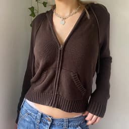 Women’s Full Zip Knit Hoodies Casual Sweaters Solid Color Long Sleeve Drawstring Sweatshirts Cardigan Zip-up Clothing Y2K