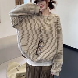 Women Vintage Striped Sweatshirts Autumn Winter Preppy Loose Casual O Neck Pullovers Retro Streetwear Long Sleeve Baggy Tops New