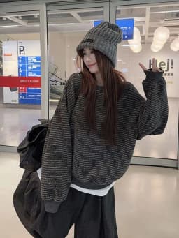 Women Vintage Striped Sweatshirts Autumn Winter Preppy Loose Casual O Neck Pullovers Retro Streetwear Long Sleeve Baggy Tops New