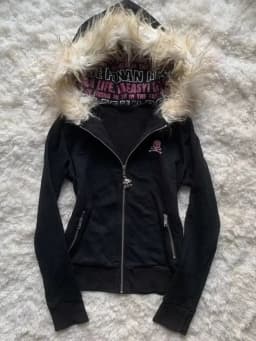 Y2K Black Fur Collar Zipper Sweatshirt Hoodie Sexy Women Sweatshirt Harajuku Goth Letter Graphic Print Slim Coat Winter Clothes