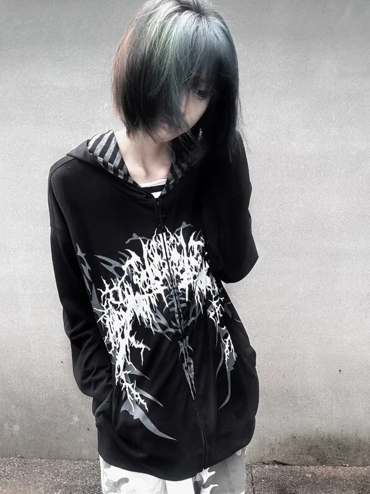 Subculture Y2k Japanese Hooded Sweatshirt Women Thin Spring Autumn Retro Loose Zipper Jacket Top 2000s Korea Casual Hoodies New