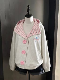 Japanese Sweet Coats Y2K Clothing Hoodie Women Tops Autumn and Winter Color Match Splicing with Thick Velvet Cardigan Jackets