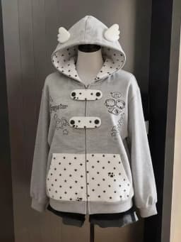Japanese Sweet Coats Y2K Clothing Hoodie Women Tops Autumn and Winter Color Match Splicing with Thick Velvet Cardigan Jackets