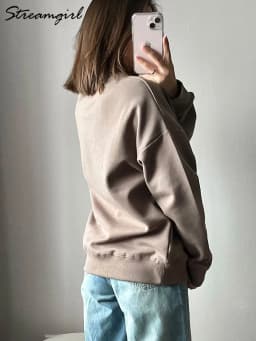 Autumn Oversized Sweatshirts Women Cotton Loose Pullovers Red O Neck Warm Sweatshirt For Women Oversize Winter Clothes Fleece