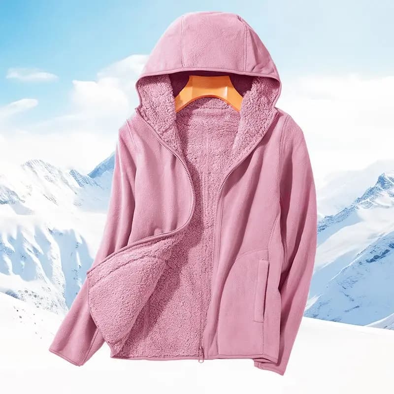 Zip-up Hooded Double-sided Wear Flannel Sweatshirt Women Thick Slim Fleece-lined Jacket Outdoor Sports Y2k Autumn Winter Coat