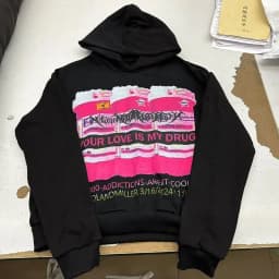 Mens Black Hooded Graphic Hoodie Horror Character Print Thriller Style Streetwear Unique Creative Design Express Individuality