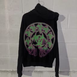 Mens Black Hooded Graphic Hoodie Horror Character Print Thriller Style Streetwear Unique Creative Design Express Individuality