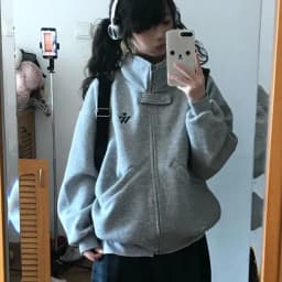 Streetwear Embroidery Women Sweatshirts American Vintage Harajuku Stand Collar Coat Fall Pure Cotton Zipper Hottie Loose Tops