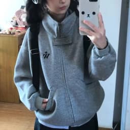 Streetwear Embroidery Women Sweatshirts American Vintage Harajuku Stand Collar Coat Fall Pure Cotton Zipper Hottie Loose Tops