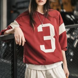 Maden Women’s Vintage Baseball V-Neck Sweatshirt Long Sleeve Pullover Color-Block Patchwork Loose Fit Cotton Blend Autumn Top