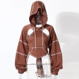 Color Blocking Bright Line Decoration Women High Street Hoodies Y2K Clothes Harajuku Hollow Out Back Lace-up Long Sleeve Tops