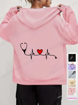 Women's Autumn Winter Hoodies Stethoscope EKG printed zipper Hooded Jackets Nursing Zipper Pocket Sweatshirt Nurse Life Outwear
