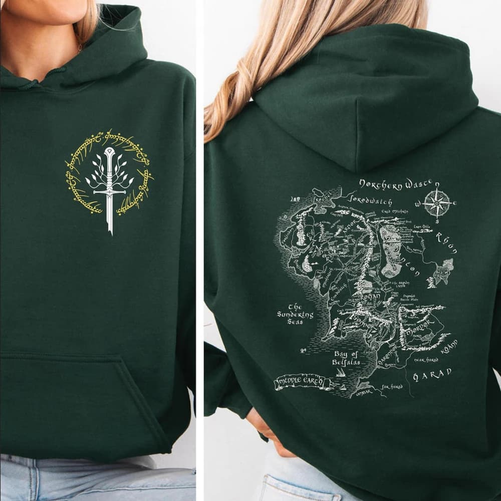 Middle Earth Map Hoodie Second Breakfast Club LOTR Sweater Middle-Earth Fan Apparel Tolkien The Shire Shirt LOTR Movie Hoodies