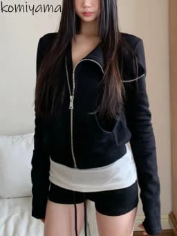 Spring New Long Sleeve Zipper Hoodie Casual Loose Hoodies High Collar Clothes Harajuku Y2k Woman Clothing American Tops