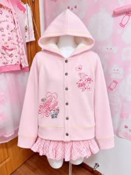 Cute Japanese Printed Cardigan Women Y2K Fairy Grunge Ruffle Patchwork Outerwear Sweet Lolita Harajuku Style Daily Casual Outfit