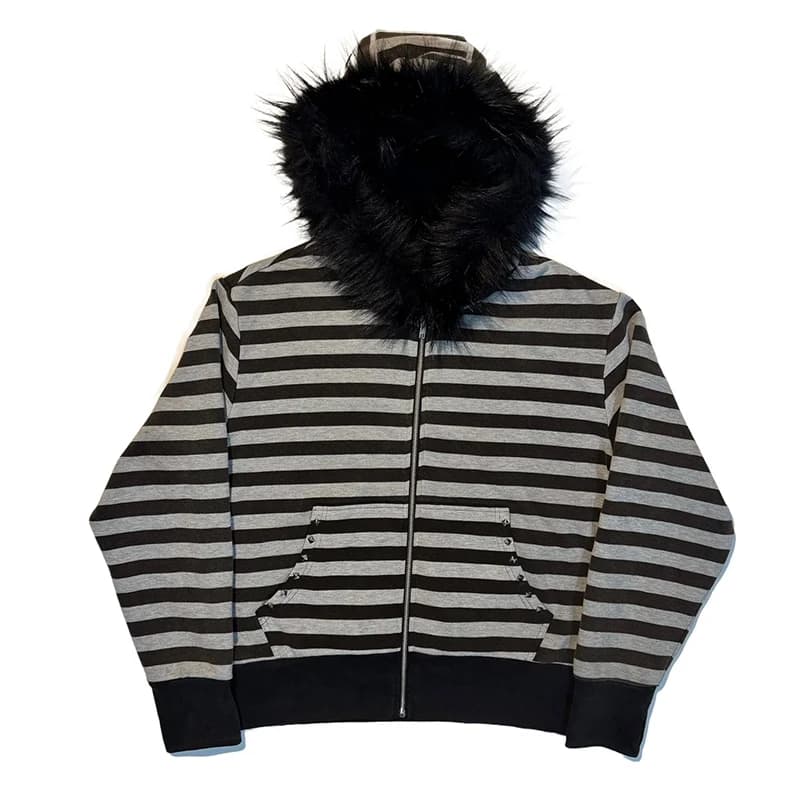 Goth Aesthetic Women Hoodie Harajuku Retro Y2K Emo Girl Fur Collar Cardigan Sweatshirt Rock Punk Hip Hop Casual Loose Streetwear