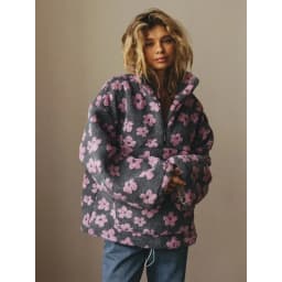 Women's 2026 New Fashion Polar Fleece Flower Blossoms Sweater Cotton Sweater Loose Warm Fur Stand Up Collar Zipper Top