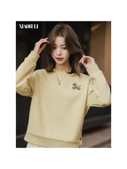 XIAOGULI Women Embroidery Cotton Blend Pullover Sweatshirt Relaxed Fit Soft Skin Friendly Versatile Fashion Tops 2026 Autumn New
