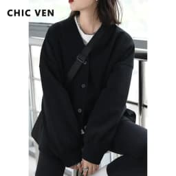 CHIC VEN Korean Women's Sweatshirts Solid Plush Thick Warm Loose Casual Female Tops Office Lady Coats Jacket Autumn Winter 2026