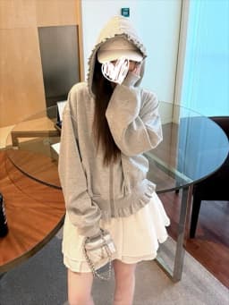 Korean Pink Zipper Hooded Sweatshirt for Women's Cute Outerwear Cardigan with Ruffle Edge Long Sleeved Top Loose Hoodie
