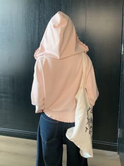Korean Pink Zipper Hooded Sweatshirt for Women's Cute Outerwear Cardigan with Ruffle Edge Long Sleeved Top Loose Hoodie