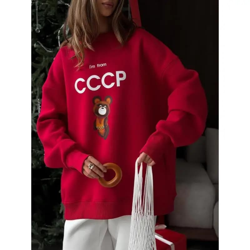 Chic Women's Printed New Year Sweatshirt Loose O-neck Full Sleeve Pullover Female 2026 Spring Lady Commute All-match Pullovers