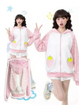 Japanese Kawaii Sweatshirt Long Seleeve Casual Women Subculture Hoodies Dots Print Coat Cute Sweet Style Chic Women Clothing