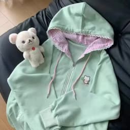Japanese Kawaii Sweatshirt Long Seleeve Casual Women Subculture Hoodies Dots Print Coat Cute Sweet Style Chic Women Clothing