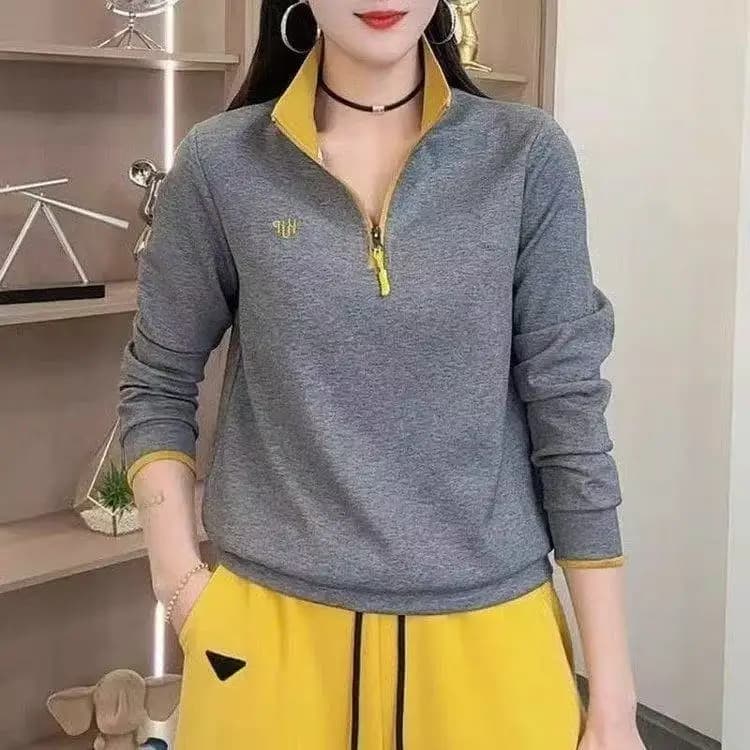 2025 Autumn Fashion Casual Zipper Personality Long Sleeve Women's Sweatshirt Top Polyester Fiber 100% New Style Sweatshirt