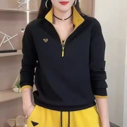 2025 Autumn Fashion Casual Zipper Personality Long Sleeve Women's Sweatshirt Top Polyester Fiber 100% New Style Sweatshirt