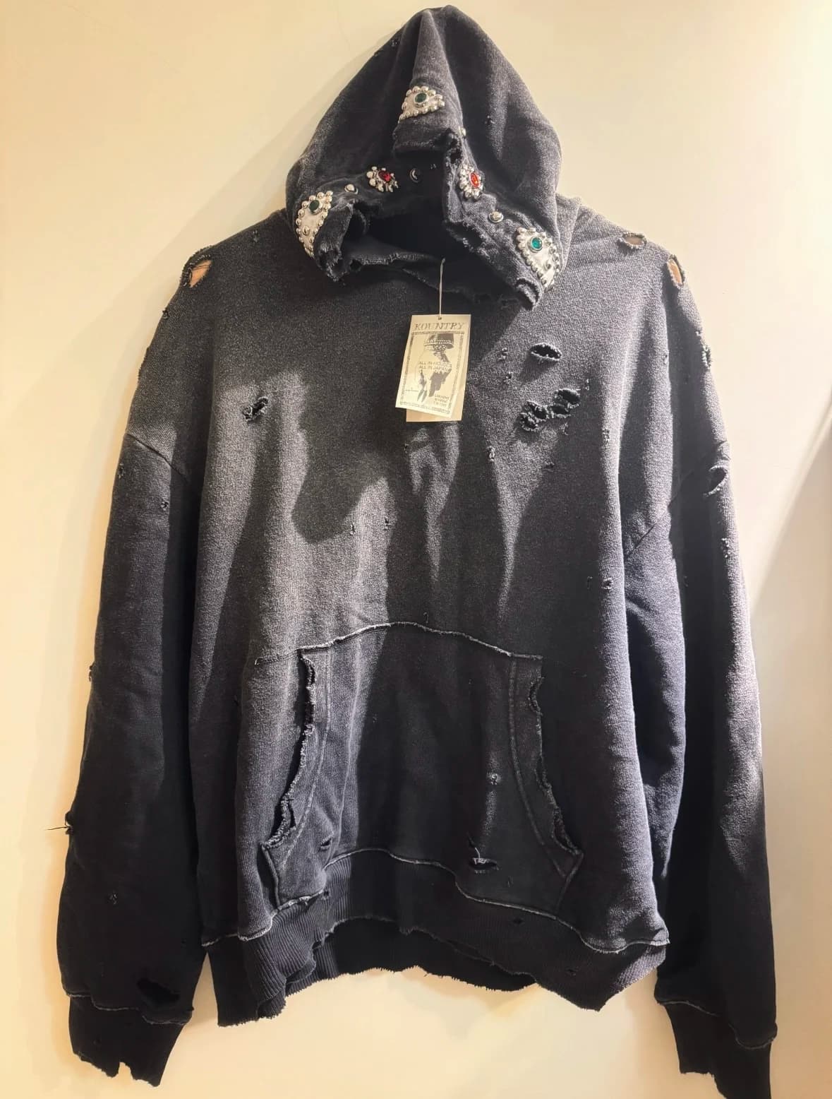 Kapital Self-Dependent Slim Fit Hand-Destroyed Rivet Sweatshirt Washed out Hoodie Commute Style Long Sleeve Cotton Crew Neck