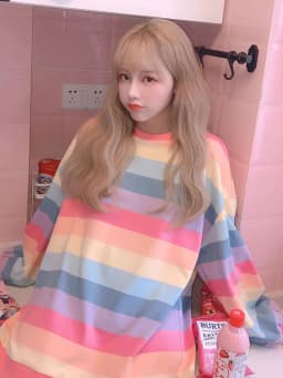 Women's Rainbow Striped Long-Sleeve Hoodless Jacket Harajuku Style Korean Version Loose Thin Shirt for Female Students