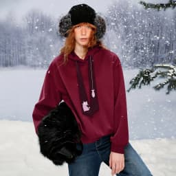 TOYOUTH Women Fleece-Lined Hooded Sweatshirts 2026 Spring New Cat Embroidery Tie Detail Warm Cozy Fleece Lining Tops