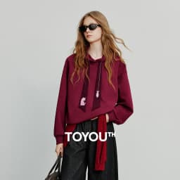 TOYOUTH Women Fleece-Lined Hooded Sweatshirts 2026 Spring New Cat Embroidery Tie Detail Warm Cozy Fleece Lining Tops