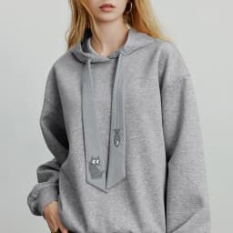 TOYOUTH Women Fleece-Lined Hooded Sweatshirts 2026 Spring New Cat Embroidery Tie Detail Warm Cozy Fleece Lining Tops