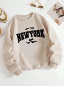 New York 1968 Women Sweatshirt Black Letter Print Sporty Hoodie Winter Casual Fleece Pullover Crewneck Red Hoody Street Clothing